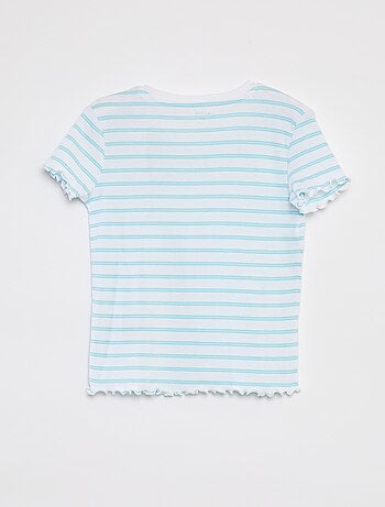 T-shirt côtelé avec bords ondulés et motifs