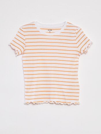 T-shirt côtelé avec bords ondulés et motifs