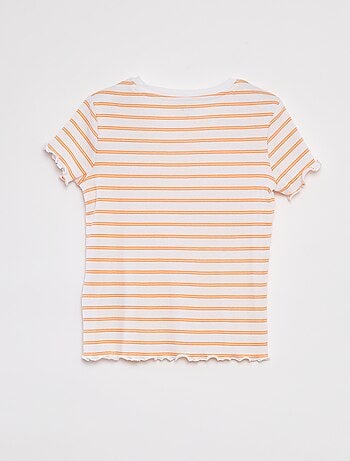 T-shirt côtelé avec bords ondulés et motifs
