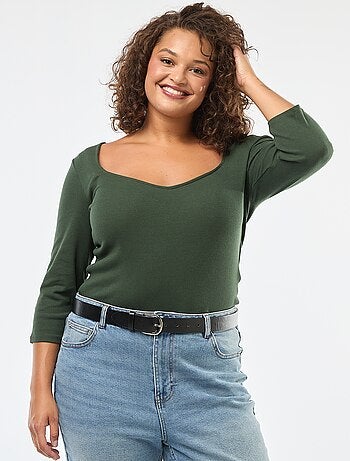 T-shirt côtelé avec large encolure