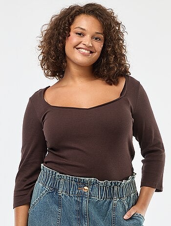 T-shirt côtelé avec large encolure