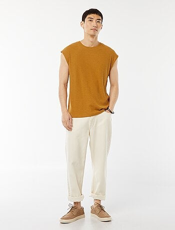 T-shirt côtelé uni sans manches