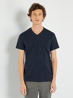 Tee-shirt col V manches longues homme Pur coton