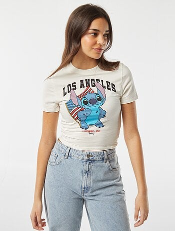 T-shirt crop fit à imprimé 'Stitch'