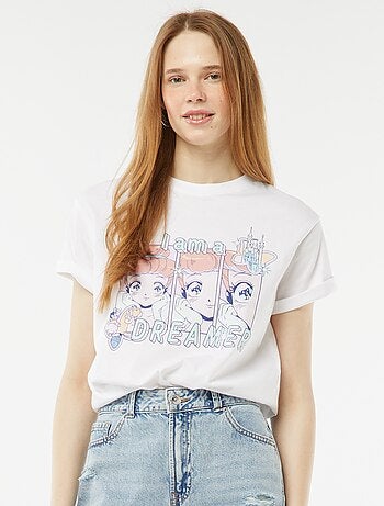 T-shirt crop-top 'Cendrillon' 'Manga' manches courtes