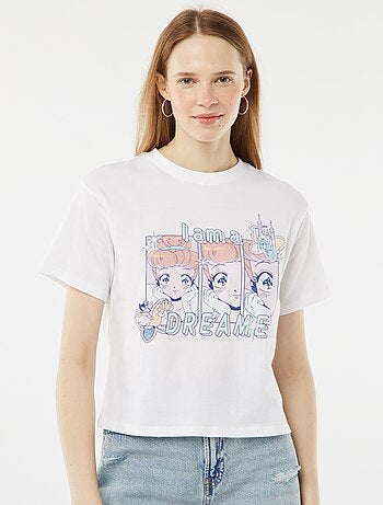 T-shirt crop-top 'Cendrillon' 'Manga' manches courtes