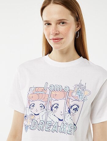 T-shirt crop-top 'Cendrillon' 'Manga' manches courtes