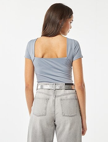 T-shirt cropped en maille stretch et avec dos nu
