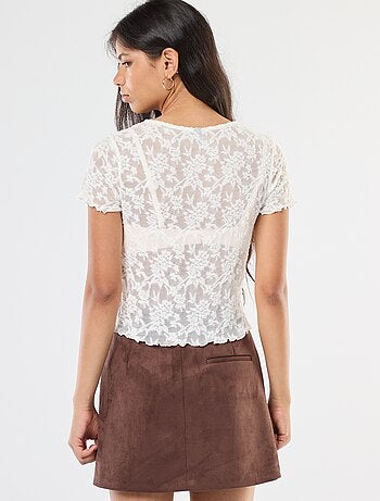 T-shirt en dentelle à manches courtes