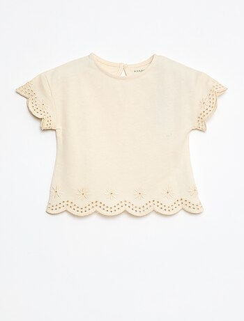 T-shirt en jersey manches courtes avec broderies anglaises