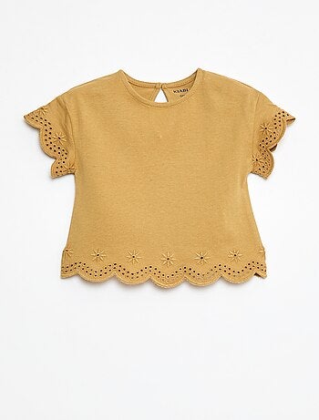 T-shirt en jersey manches courtes avec broderies anglaises