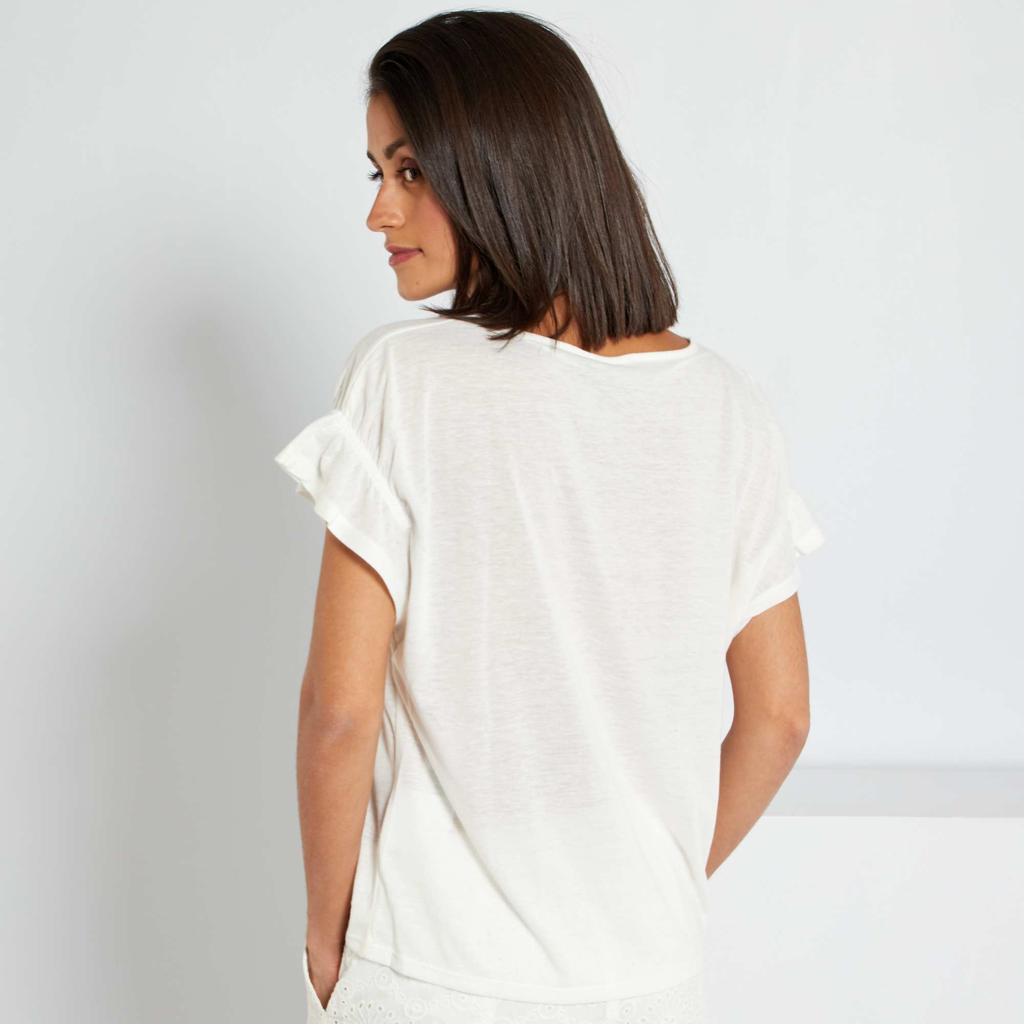 T-shirt en lin femme - blanc cassé - Kiabi - 8,00€