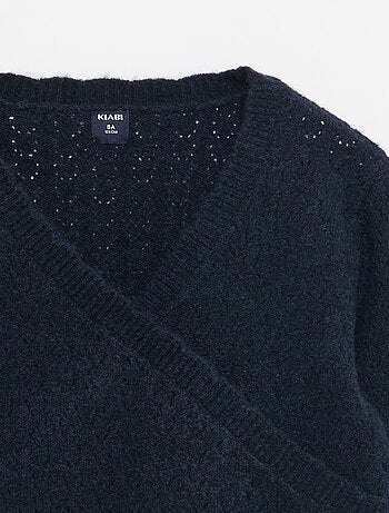 T-shirt en maille ajourée avec col cache-cœur
