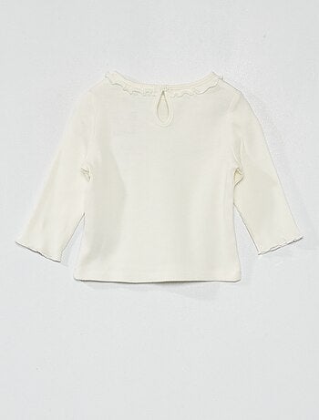 T-shirt en maille côtelée col volanté