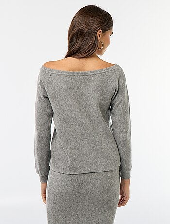 T-shirt en maille doudou avec col bardot