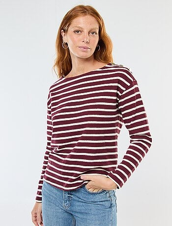 T-shirt en maille épaisse à manches longues ave rayures all-over