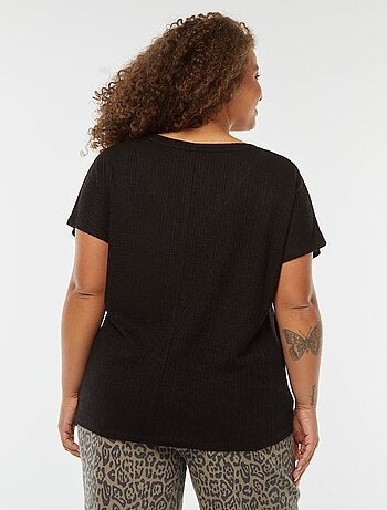 T-shirt en maille gaufrée et ajourée à manches courtes