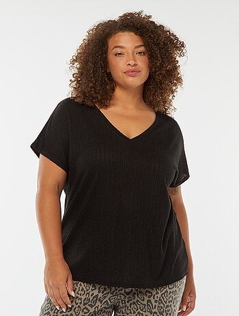 T-shirt en maille gaufrée et ajourée à manches courtes