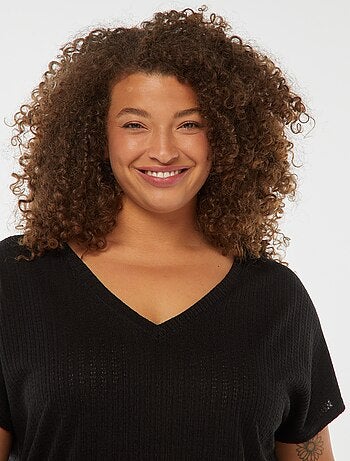 T-shirt en maille gaufrée et ajourée à manches courtes