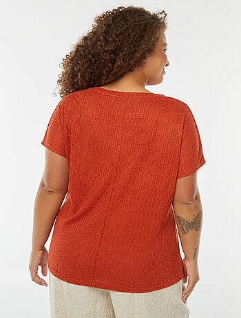 T-shirt en maille gaufrée et ajourée à manches courtes