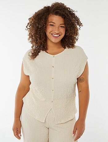 T-shirt en maille gaufrée sans manches