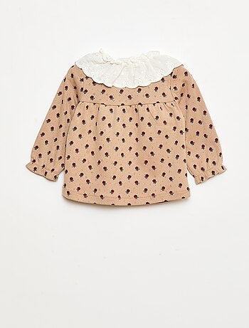 T-shirt en maille pointelle avec col brodé