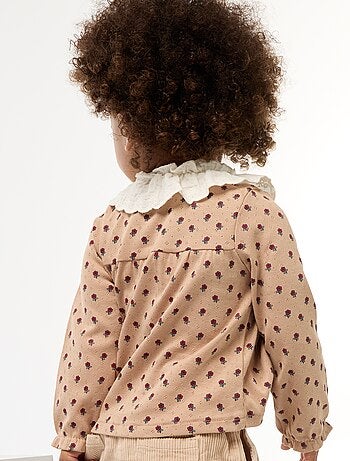 T-shirt en maille pointelle avec col brodé
