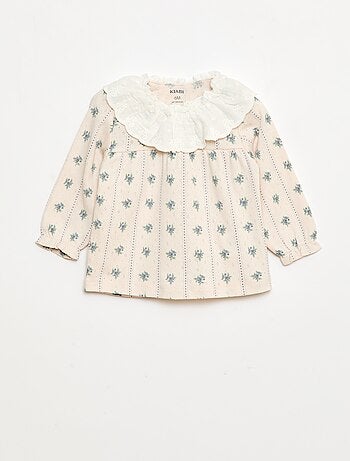 T-shirt en maille pointelle avec col brodé