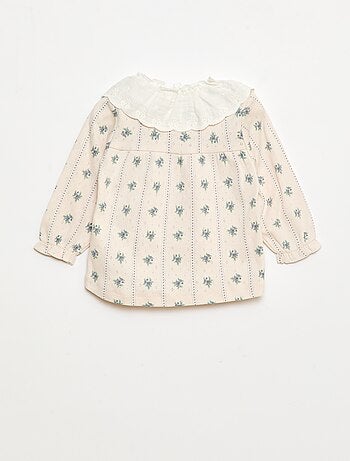 T-shirt en maille pointelle avec col brodé