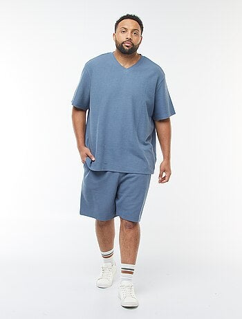 T-shirt en maille texturée et col V