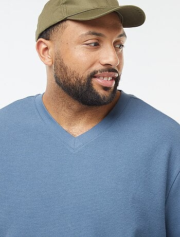T-shirt en maille texturée et col V