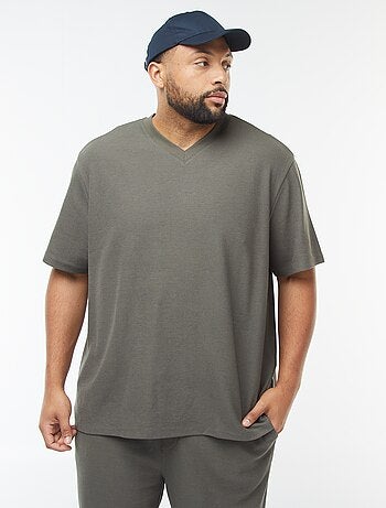 T-shirt en maille texturée et col V