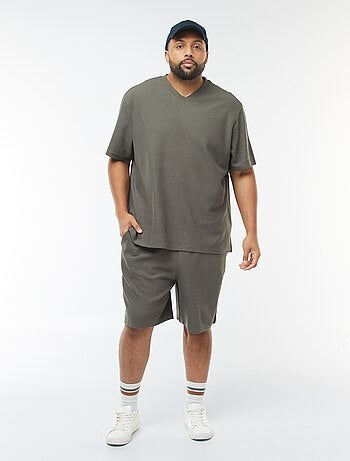 T-shirt en maille texturée et col V
