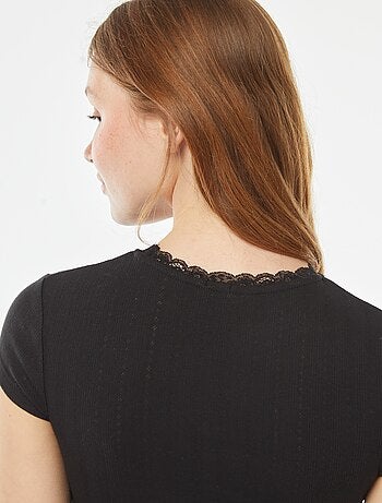 T-shirt en pointelle à manches courtes