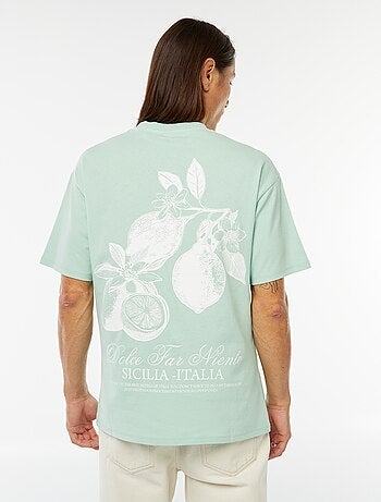 T-shirt imprimé avec broderie poitrine et imprimé au dos