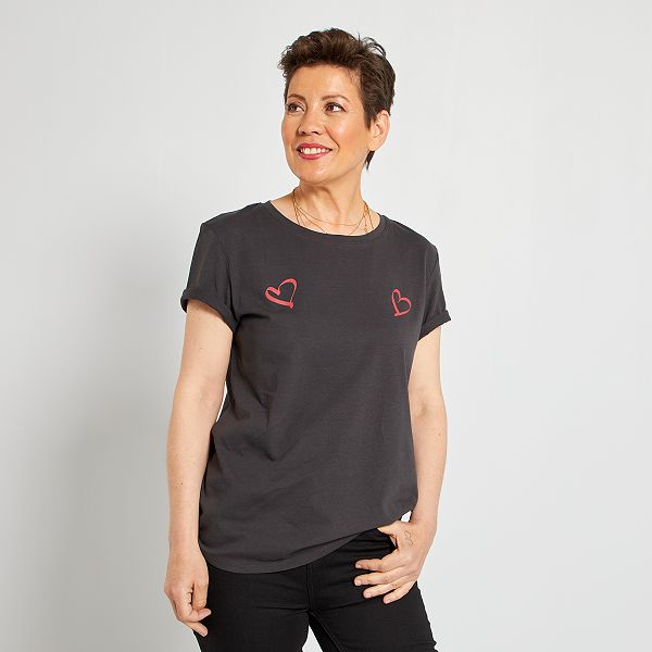 T-shirt imprimé 'Octobre Rose' femme - gris - Kiabi - 6,40€