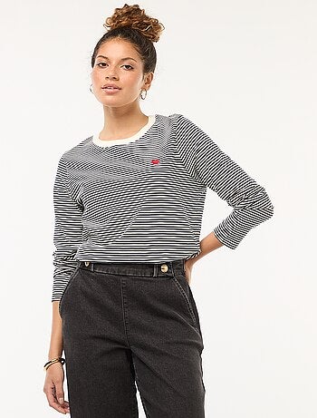 T-shirt 'JDY' à manches longues à rayures + broderie 'cœur'