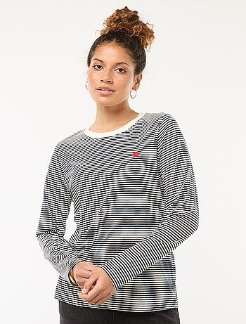 T-shirt 'JDY' à manches longues à rayures + broderie 'cœur'