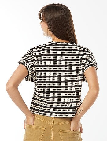 T-shirt large en maille fantaisie à manches courtes
