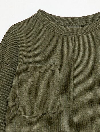 T-shirt loose gaufré en coton uni