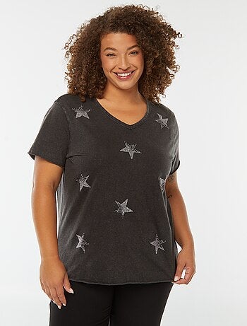 T-shirt manches courtes avec étoiles à strass