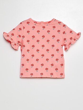 T-shirt manches courtes volantées à imprimé