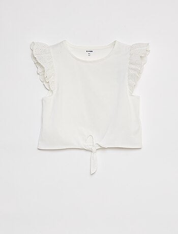 T-shirt noué avec manches courtes à volants