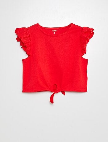 T-shirt noué avec manches courtes à volants