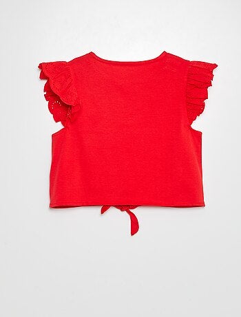 T-shirt noué avec manches courtes à volants