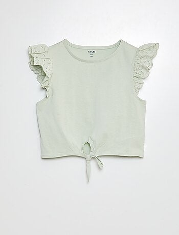 T-shirt noué avec manches courtes à volants