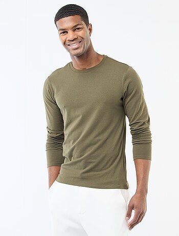 T-shirt uni à manches longues et col rond