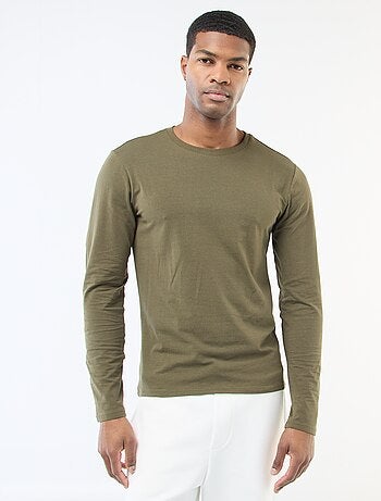 T-shirt uni à manches longues et col rond