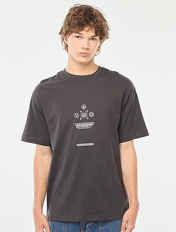 T-shirt uni imprimé recto/verso à manches longues