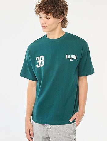 T-shirt uni imprimé recto/verso à manches longues